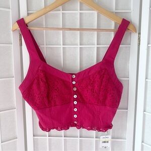 NWT Free People Here I Go Cropped Tank Red Floral Lace Sleeveless Top Medium
